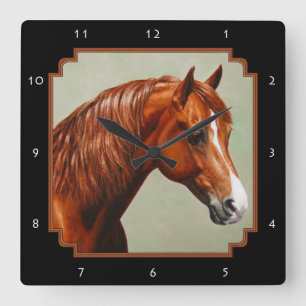 Chestnut Morgan Horse Quadratische Wanduhr