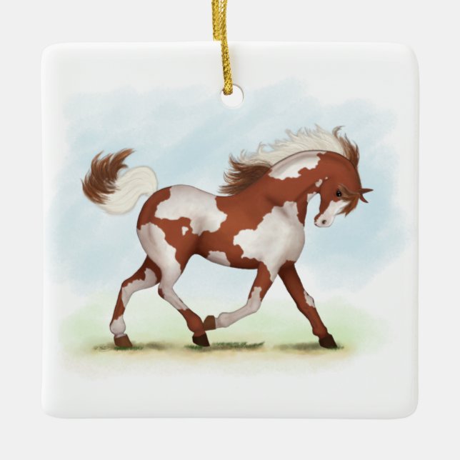 Chestnut Overo Skewbald Horse Keramikornament (Vorderseite)