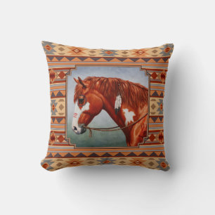 Chestnut Pinto Horse Southwest Indian Design Kissen