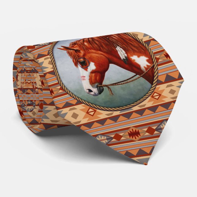 Chestnut Pinto Horse Southwest Indian Design Krawatte (Gerollt)