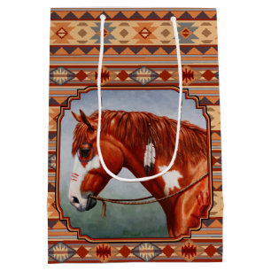 Chestnut Pinto Horse Southwest Indian Design Mittlere Geschenktüte