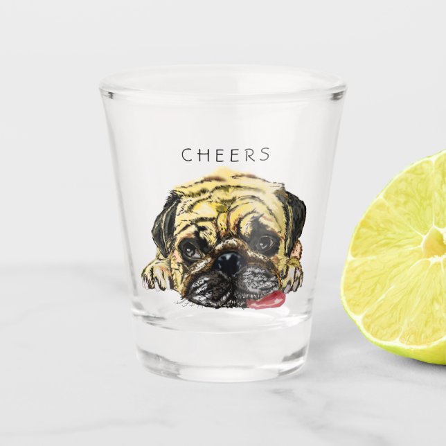 Chet Shot Glass mit Funny Mops Hund - Benutzerdefi Schnapsglas (Vorderseite)