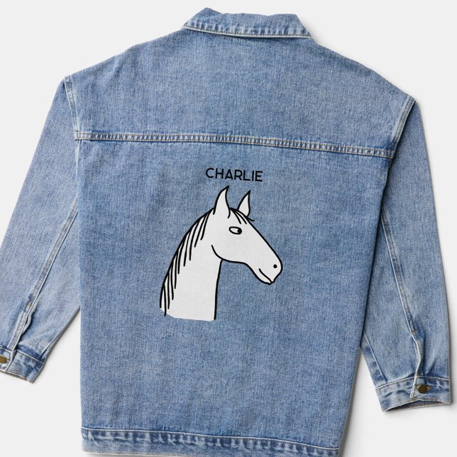 Cheval amusant Personnalisé (Fun horse cartoon personalized name denim jacket)