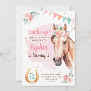 Cheval Anniversaire Invitation fille Cowgirl rose 