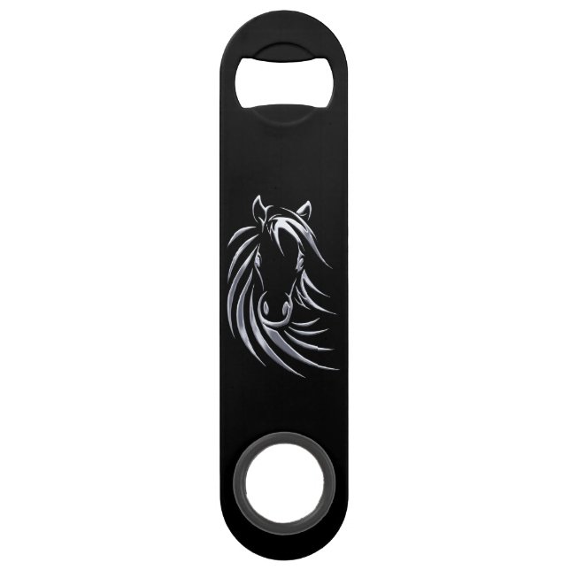 Cheval argenté tête sur noir (Devant)
