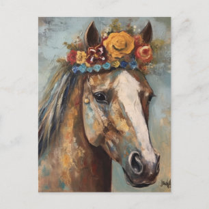 Cheval avec une carte postale de Couronne florale