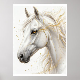 Cheval Blanc Doré – Art Équestre Luxueux   Affiche