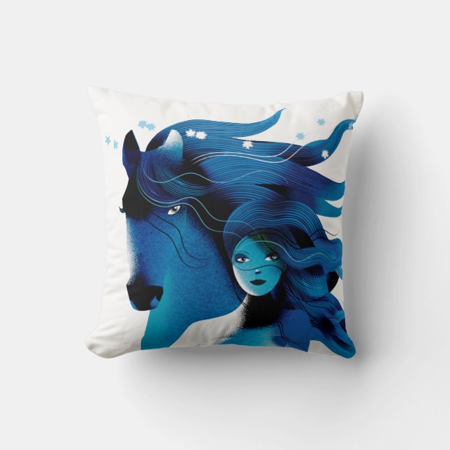 Cheval bleu et un coussin pour fille (Recto)