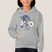 Cheval bleu gris avec fleurs nom personnalisé