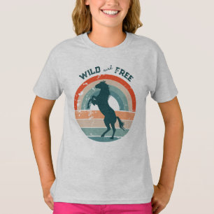 Cheval bleu Retro Arc-en-ciel Wild T-shirt gratuit
