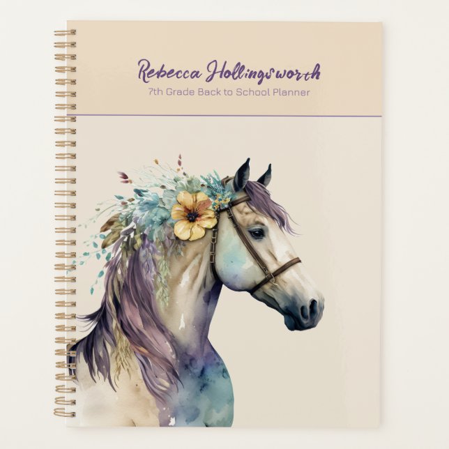 Cheval Boho Violet Personnalisé De Retour À L'Écol (Devant)