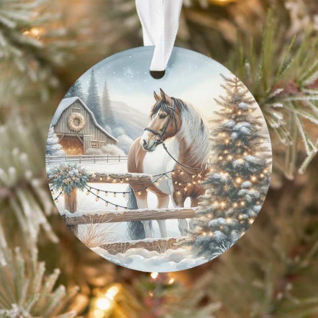 Cheval Brown et Blanc Noël personnalisé (Arbre)