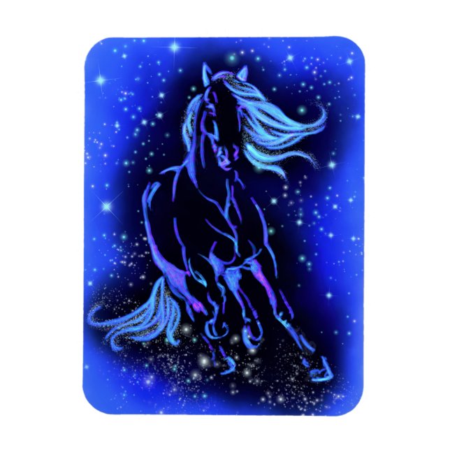 Cheval Courir Magnet bleu étoile nuit (Vertical)