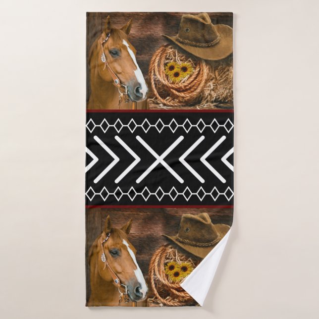 Cheval Cowboy Casquette Lasso Western Motif (Serviette de bain)
