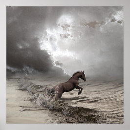 Cheval dans les vague, Papier Poster (matt)