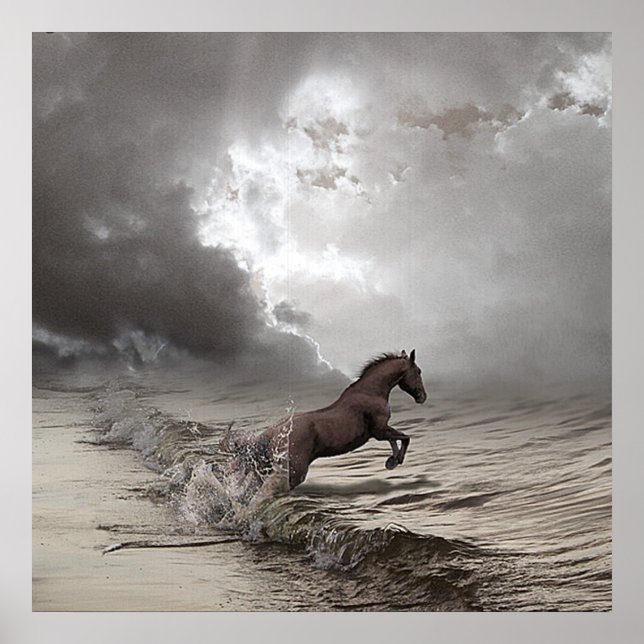 Cheval dans les vague, Papier Poster (matt) (Vorne)
