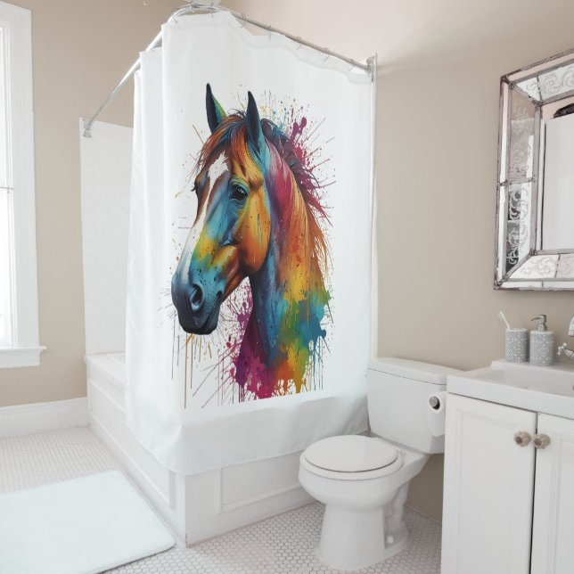 Cheval de couleur Pastel Portrait Douche Rideau (En situation)