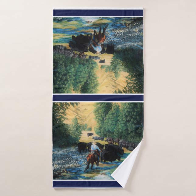 Cheval de l'Ouest/troupeau de bovins Angus noirs/c (Serviette de bain)
