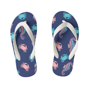 Cheval de mer bleu foncé et crabe Enfants tongs