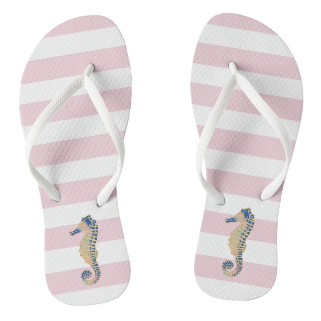 Cheval de mer bleu sur bandes blush tongs flops (Semelle)