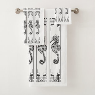Cheval de mer noir et blanc - Illustration graphiq