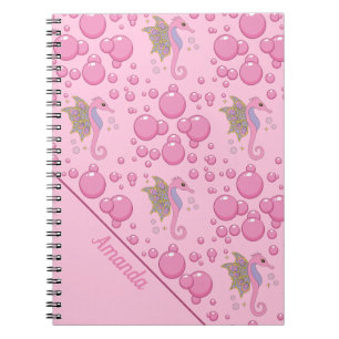 Cheval de mer papillon en bulles Carnet rose perso