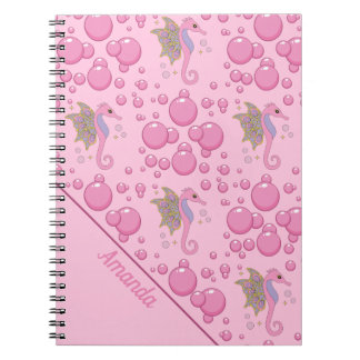 Cheval de mer papillon en bulles Carnet rose perso