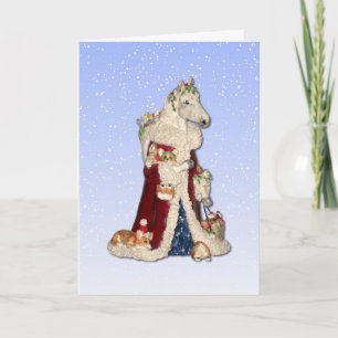 Cheval de Noël avec Corgi Elves Carte de voeux