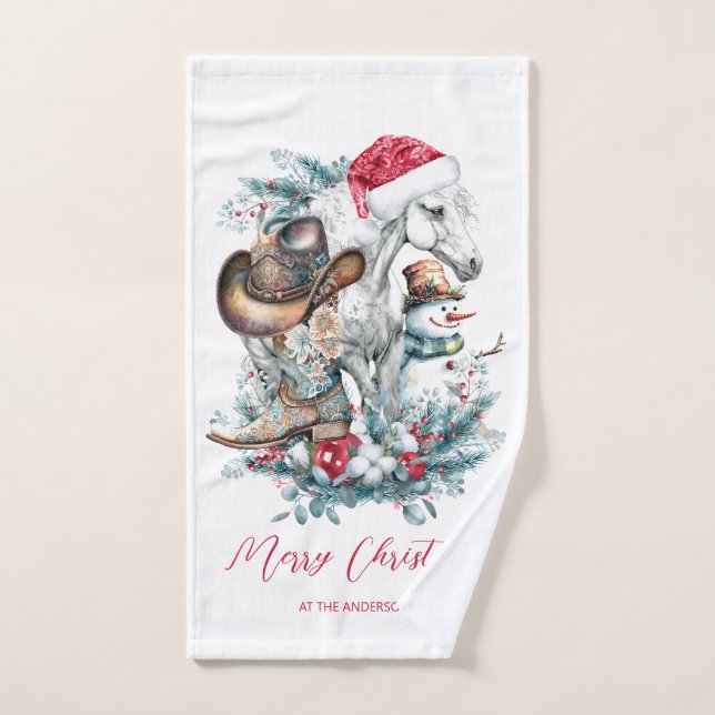 Cheval de Noël en Chat de Noël cowgirl cowboy bott (Serviette à main)