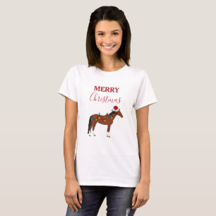 Cheval de Noël Santa Chapeau Noël Lumières T-shirt