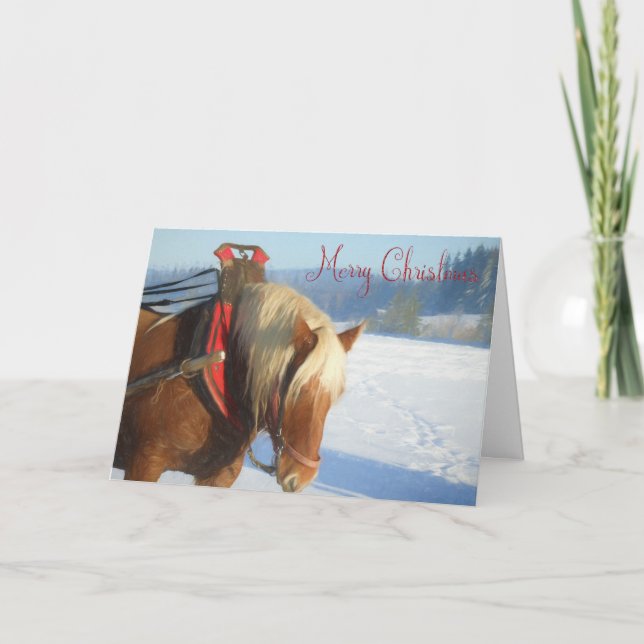 Cheval de travail dans la neige - Carte de Noël (Devant)