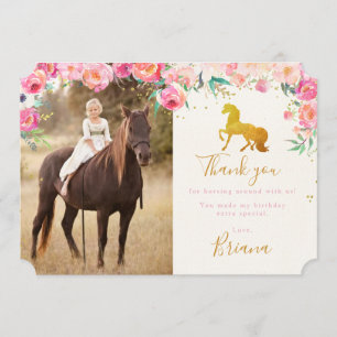 Cheval d'or et carte de remerciements floral de