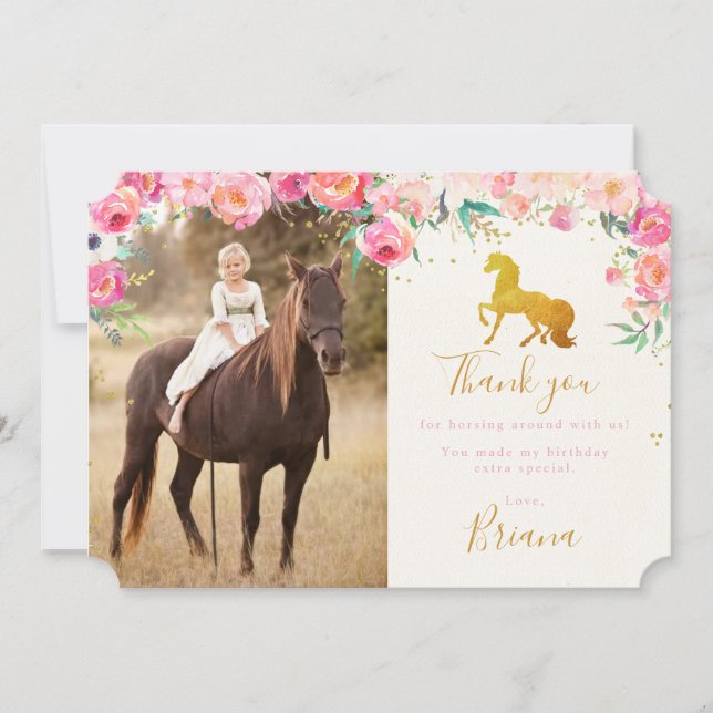 Cheval d'or et carte de remerciements floral de (Devant)