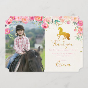 Cheval d'or et carte de remerciements floral de