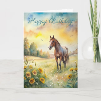 Cheval en champ Carte d'anniversaire