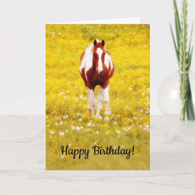 Cheval en Fleur sauvage Carte d'anniversaire (Devant)