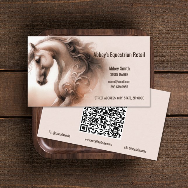 Cheval équestre Carte de visite de code QR (Horse Equestrian QR Code Business Card (front and back))