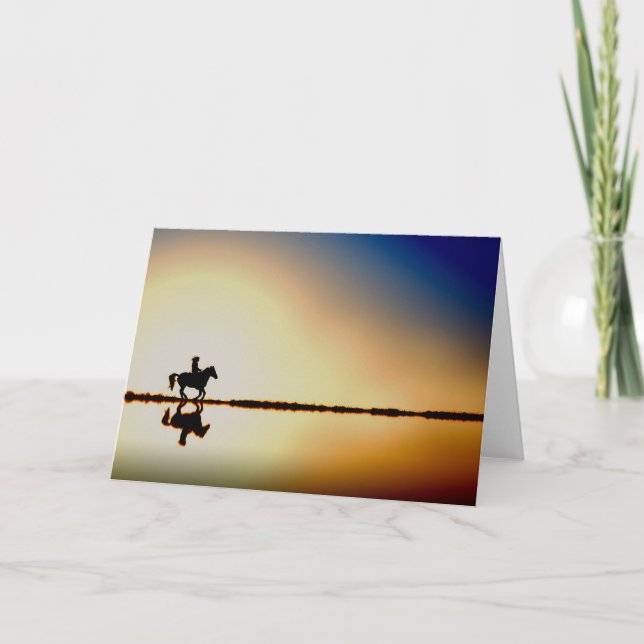 Cheval et cavalier sur la plage Carte de voeux Sil (Devant)