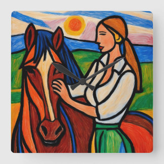 Cheval et femme crayon look art horloge
