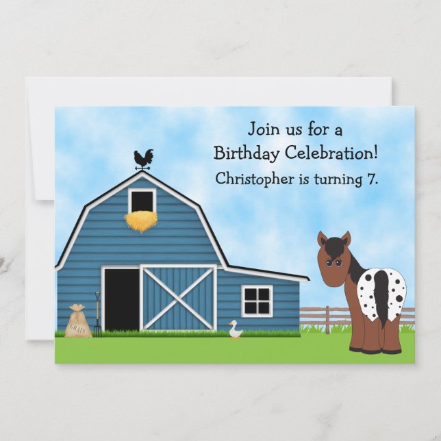 Cheval et ferme Invitation d'anniversaire pour gar (Devant)