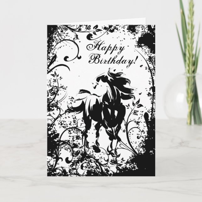 Cheval et fleurs Bonne carte d'anniversaire (Devant)