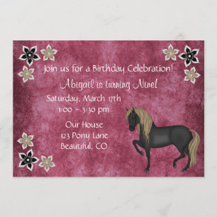 Cheval et Fleurs Invitation Anniversaire ~ Filles