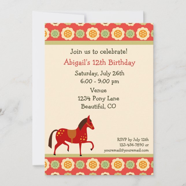 Cheval et Fleurs Invitation d'anniversaire pour le (Devant)