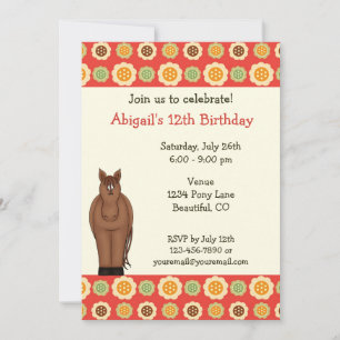 Cheval et Fleurs Invitation d'anniversaire pour le