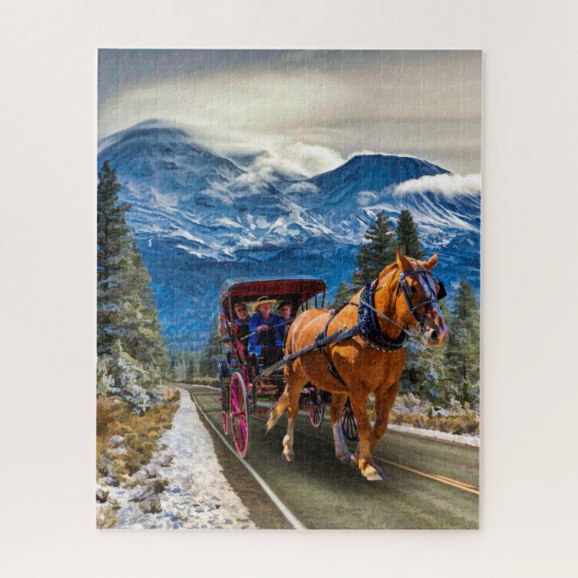 CHEVAL ET TRANSPORT AVEC MONT SHASTA JIGSAW PUZZLE (Vertical)