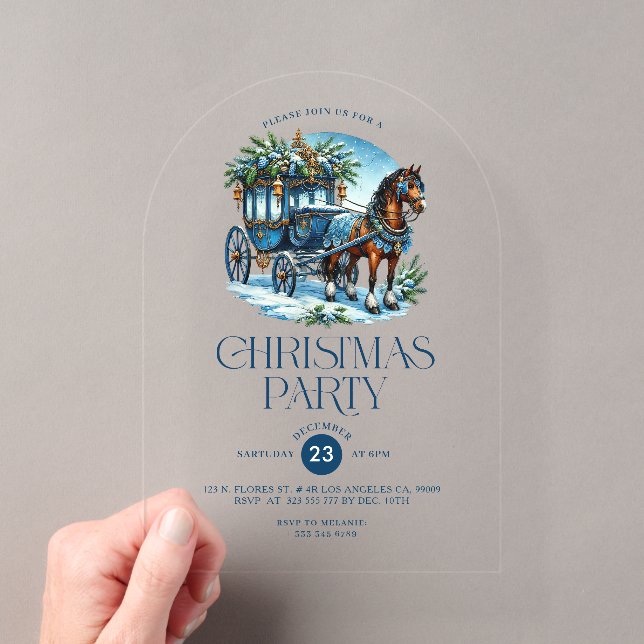 Cheval et transport bleu Noël Invitation de fête (In situ (ordinateur de poche))