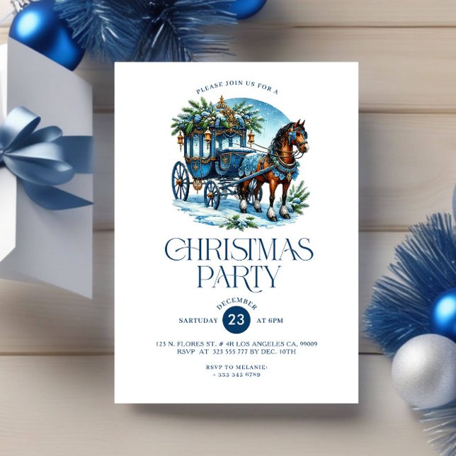 Cheval et transport bleu Noël Invitation de fête (Créateur téléchargé)