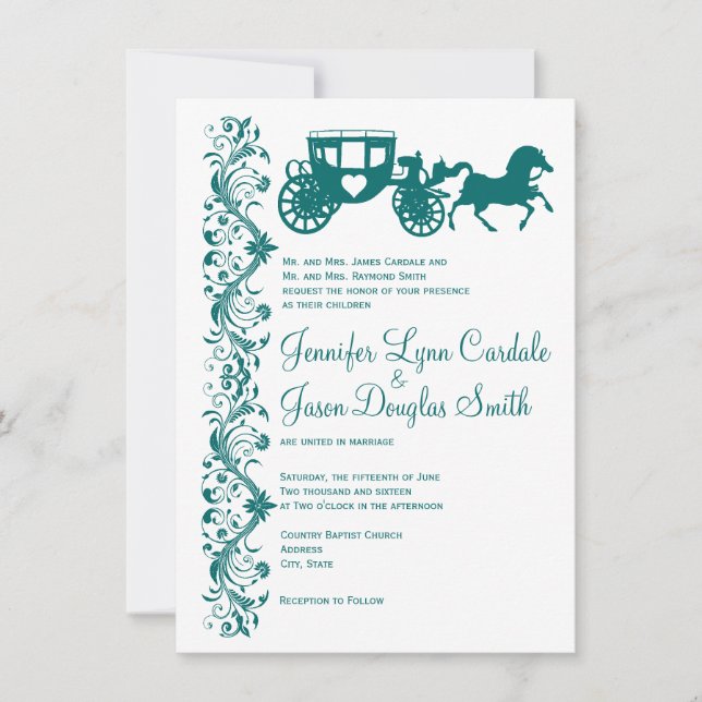 Cheval et transport Mariage Turquoise Invitations (Devant)