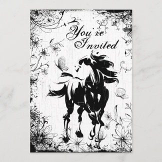 Cheval, Fleurs et Papillons Invitation Anniversair