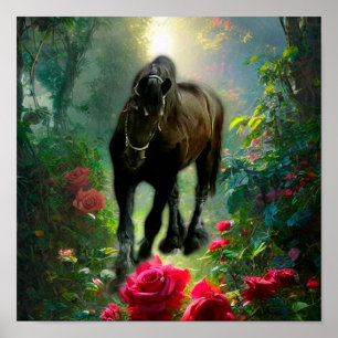 Cheval Frison Black Beauty Fantaisie - Affiche